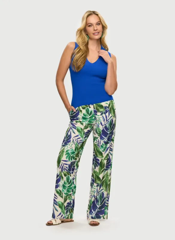 Knit Sleeveless Top & Palm Print Wide Leg Pants sold by Laura