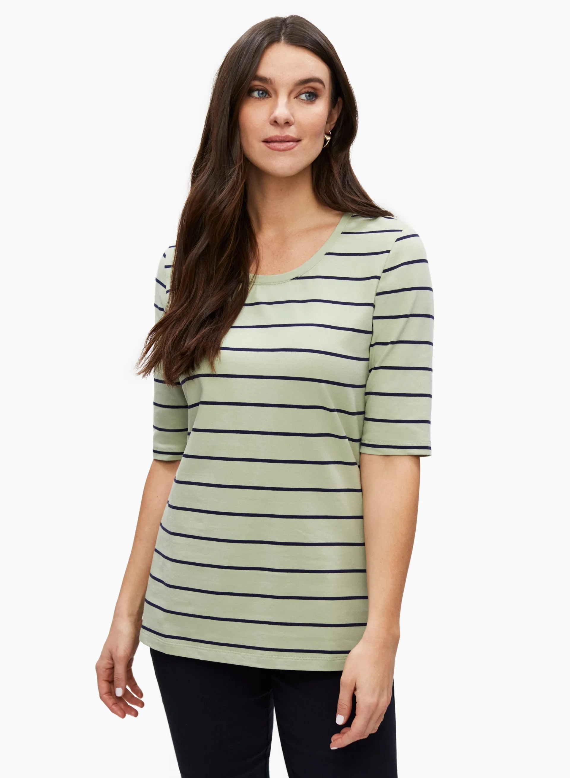Striped Elbow Sleeve Tee sold by Laura