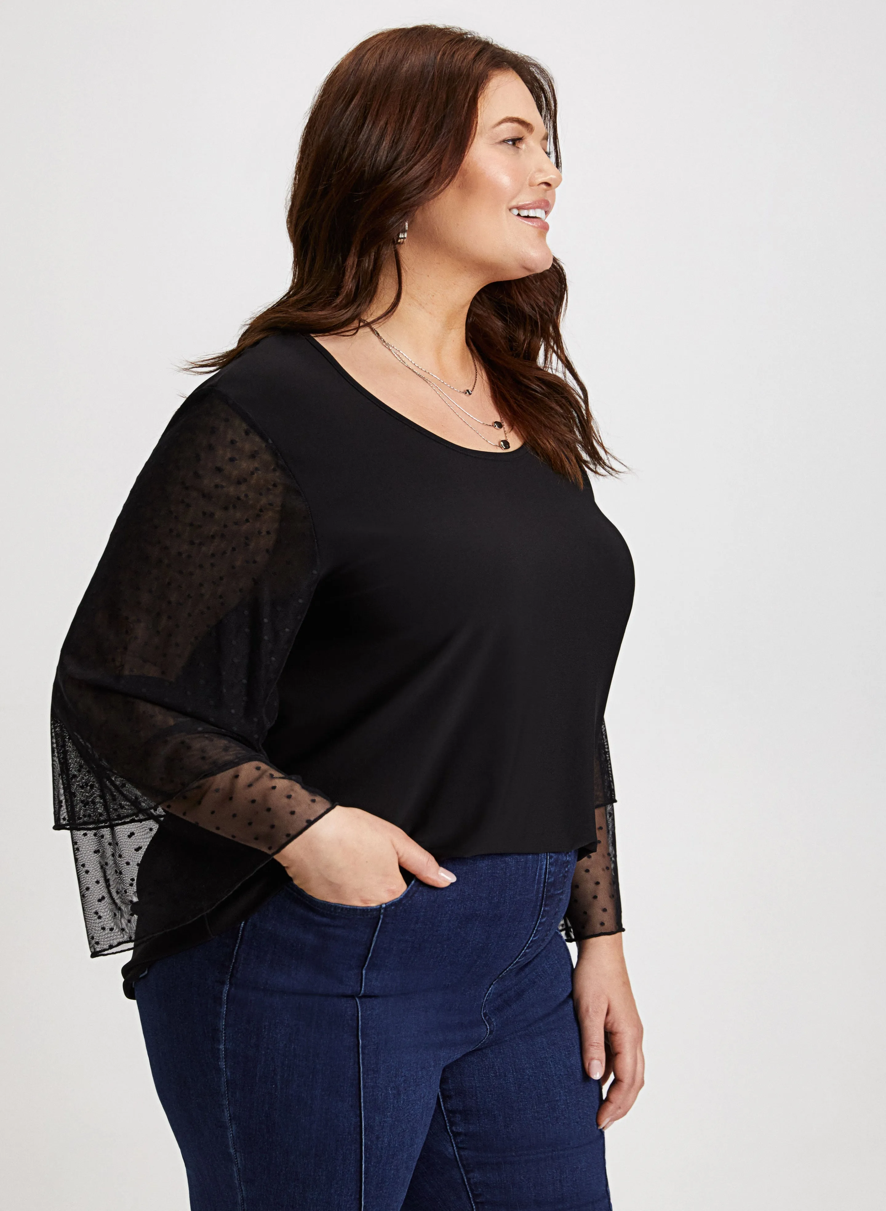 Chiffon-Sleeve Crew Neck Top sold by Laura product image thumbnail 5