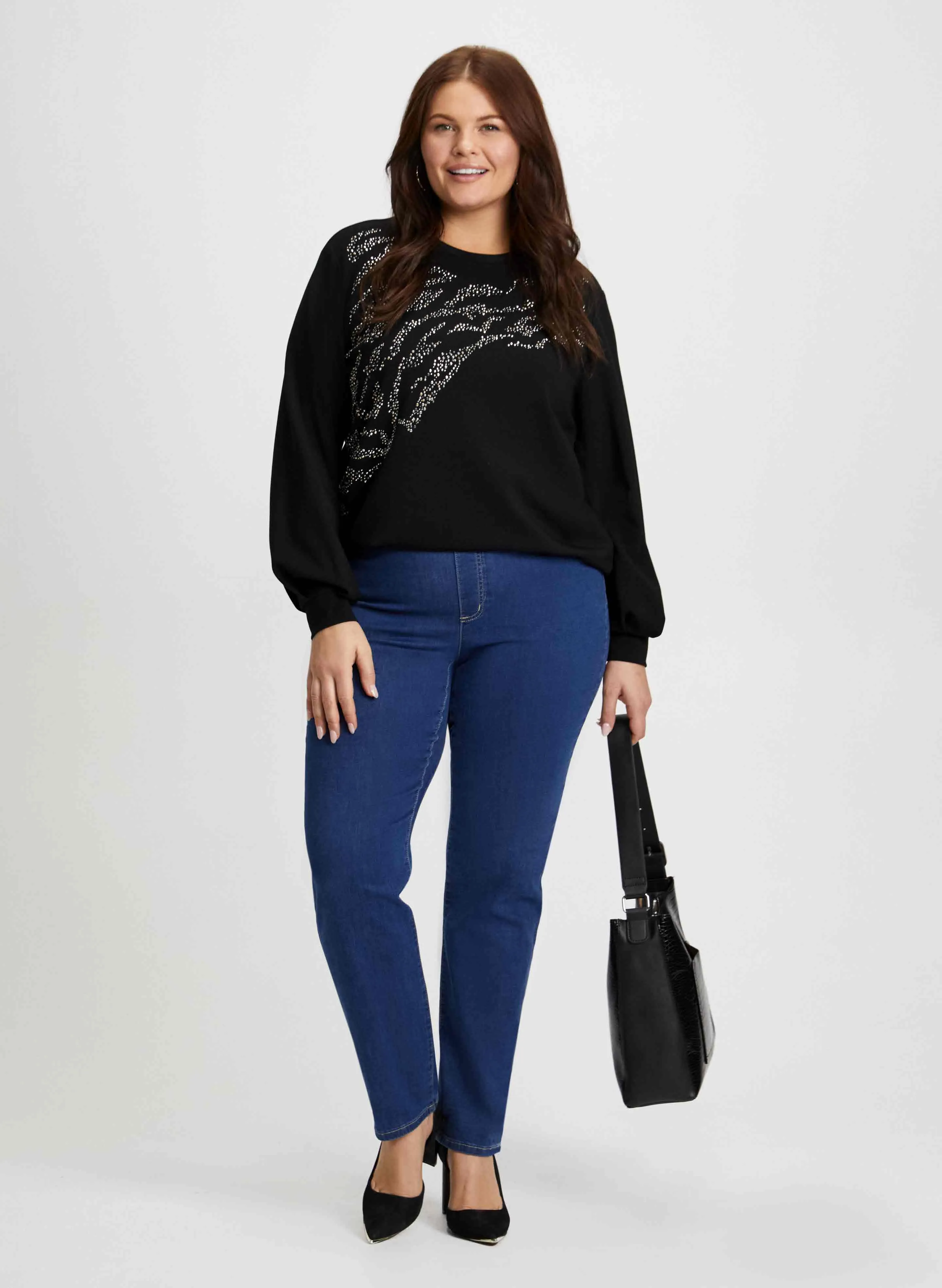 Embellished Zebra Motif Top & Straight Leg Jeans sold by Laura