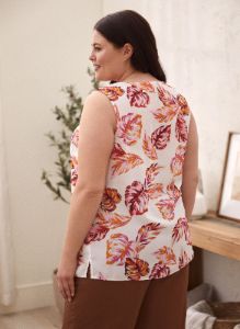 Palm Leaf Print Sleeveless Blouse sold by Laura
