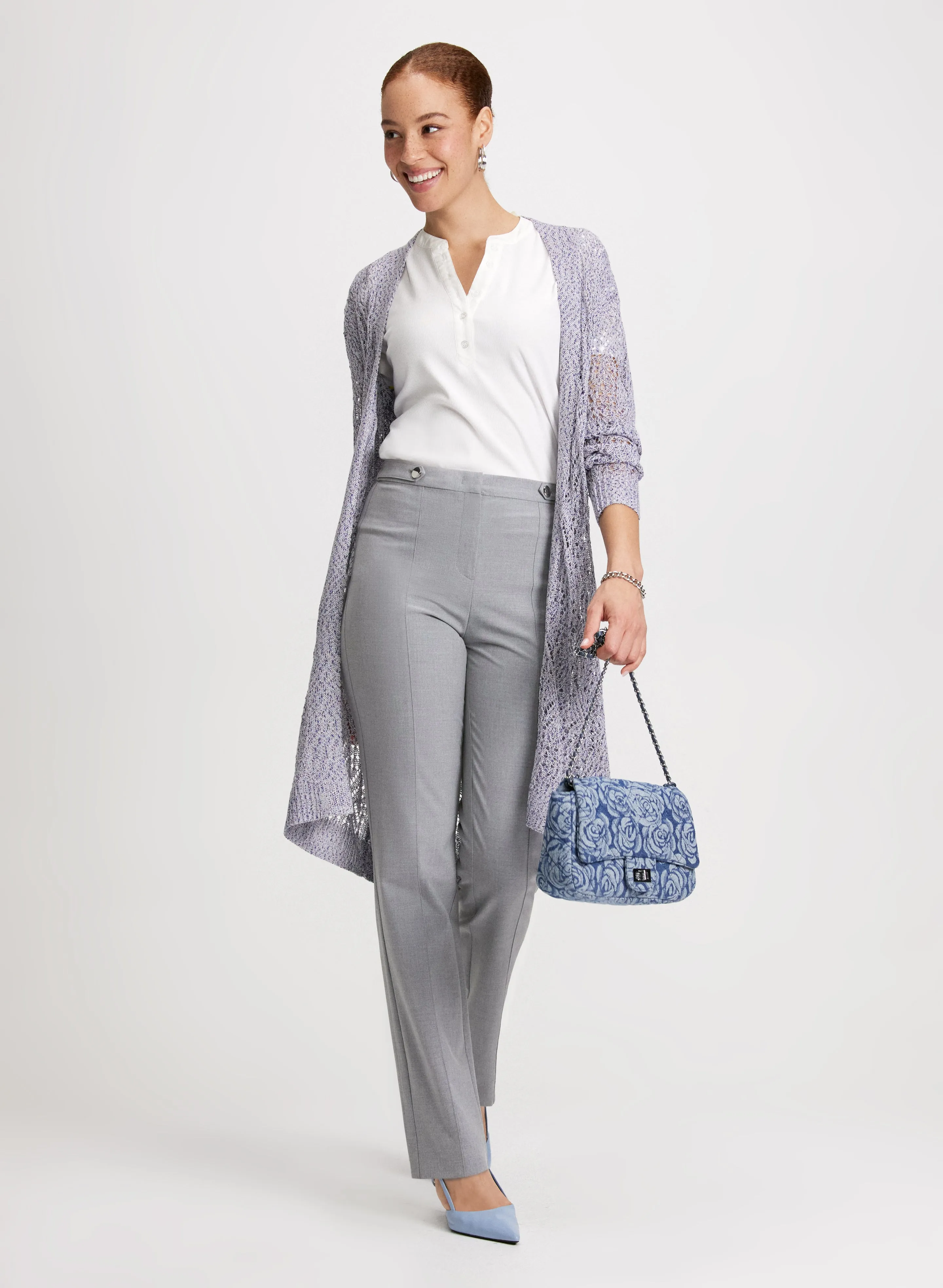 Textured Open-Knit Cardigan & Signature Fit Pants sold by Laura