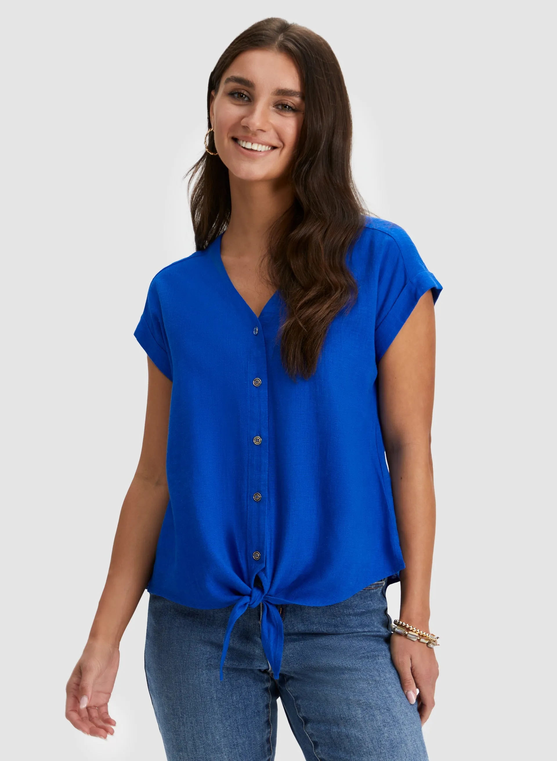 Tie Hem Linen Shirt sold by Laura