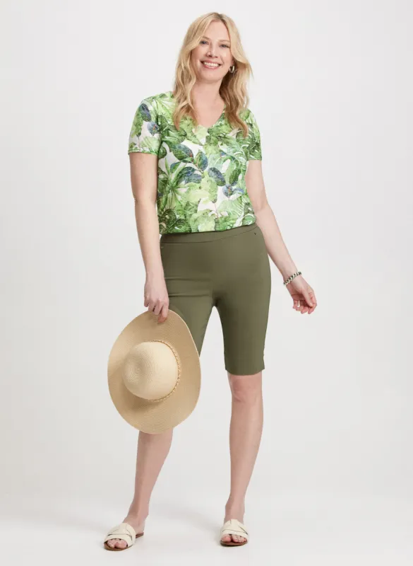 Leaf Print V-Neck Tee & Pull-On Bermuda Shorts sold by Laura