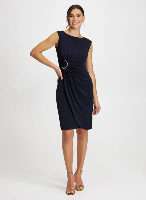Draped Sheath Dress & Shimmering Clutch sold by Laura
