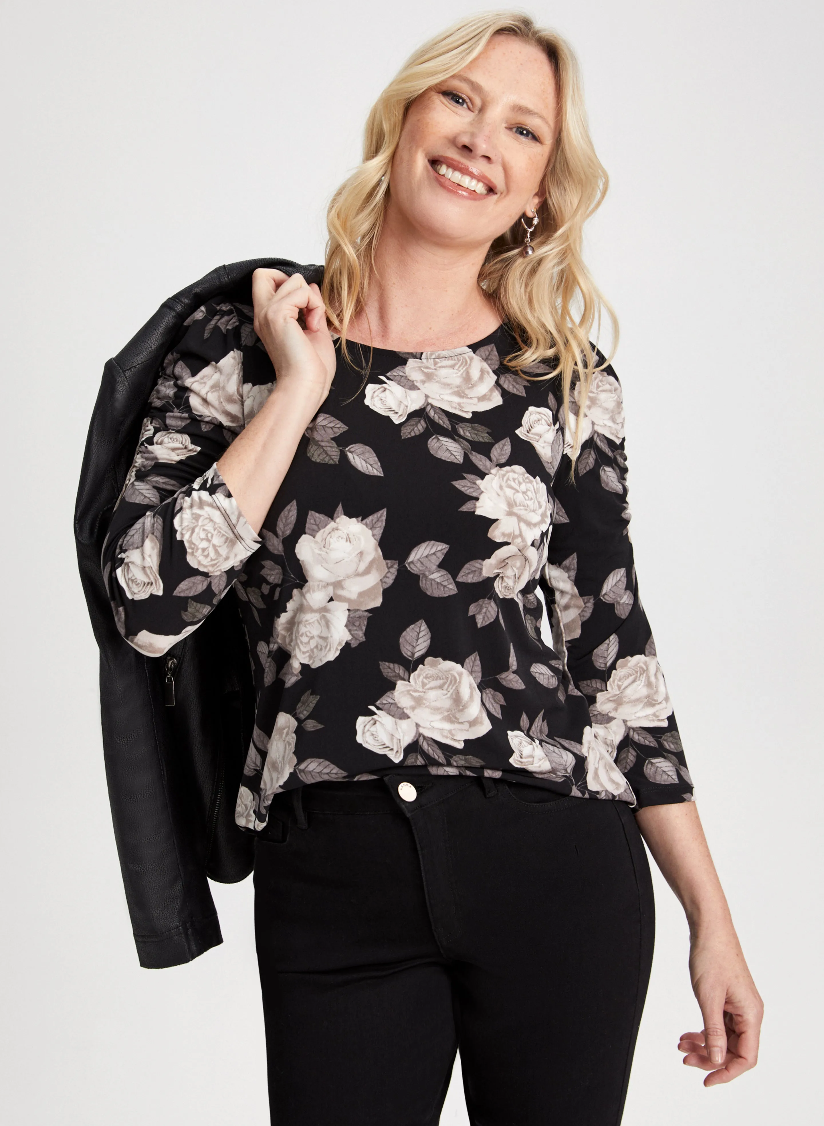 3/4 Sleeve Rose Print Top sold by Laura product image thumbnail 5