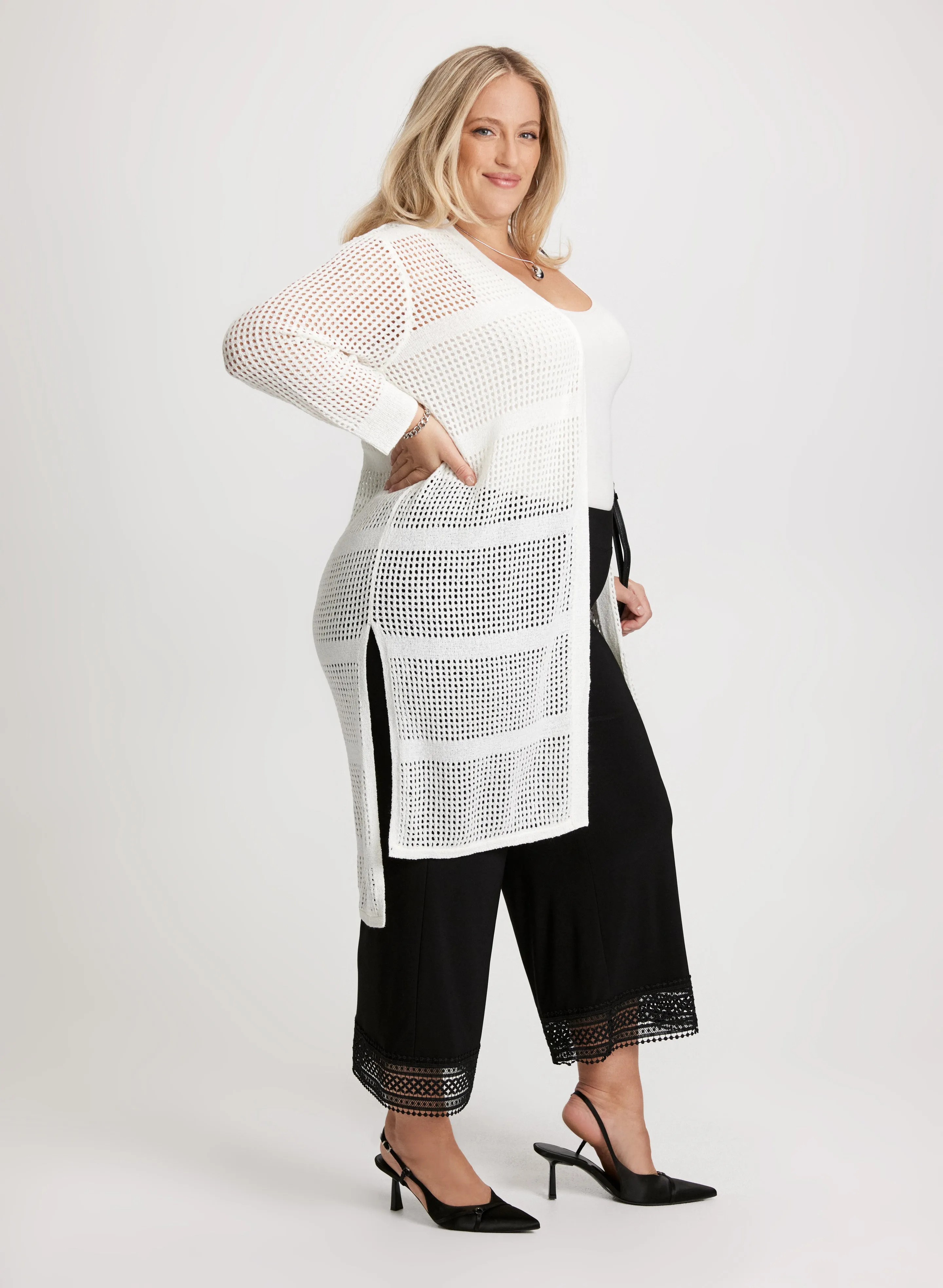 Joseph Ribkoff - Long Striped Openwork Cardigan sold by Laura product image thumbnail 5