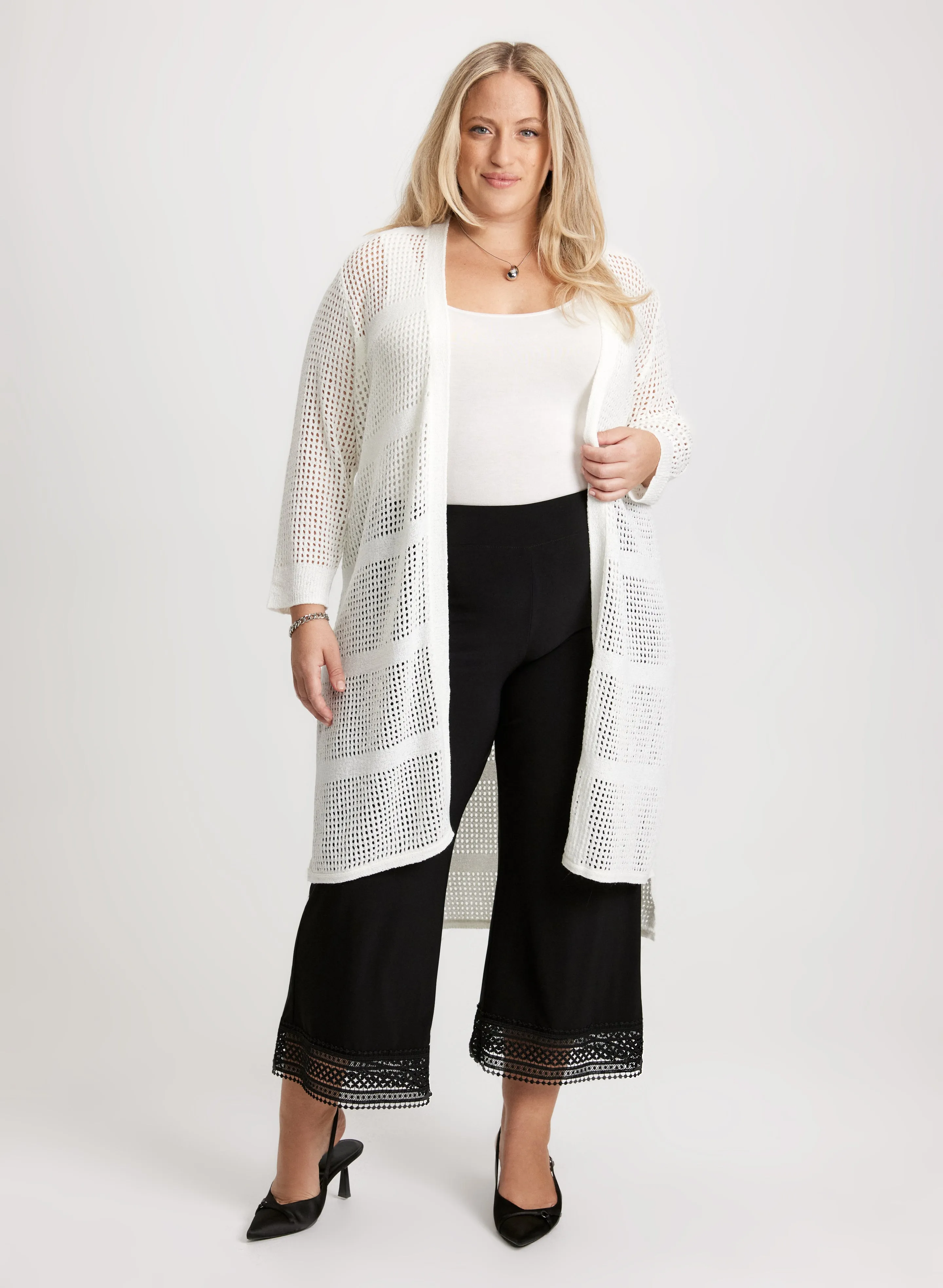Joseph Ribkoff - Long Striped Openwork Cardigan sold by Laura