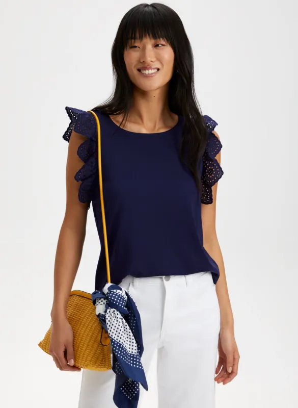 Eyelet Cap Sleeve Tee sold by Laura
