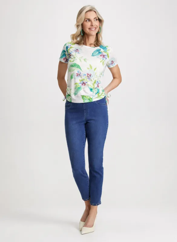 Lace Back Floral T-Shirt & Pull-On Slim Leg Jeans sold by Laura