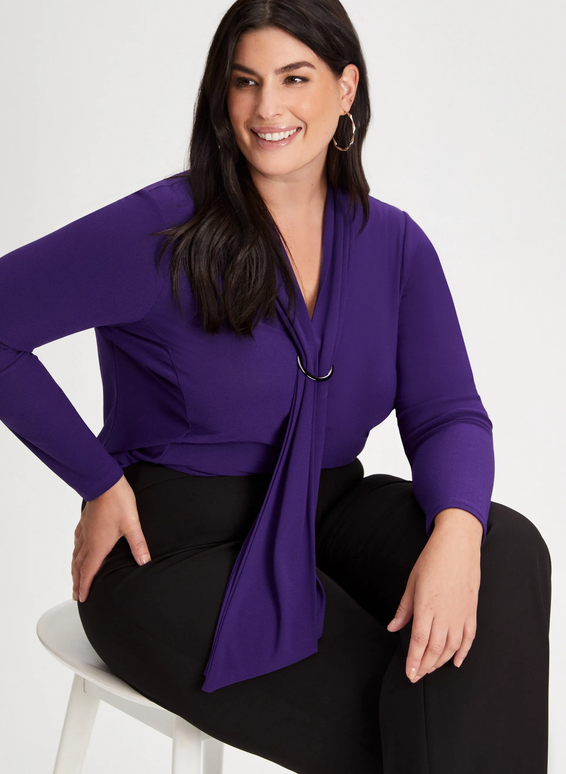 Neck Tie Detail Long Sleeve Top sold by Laura