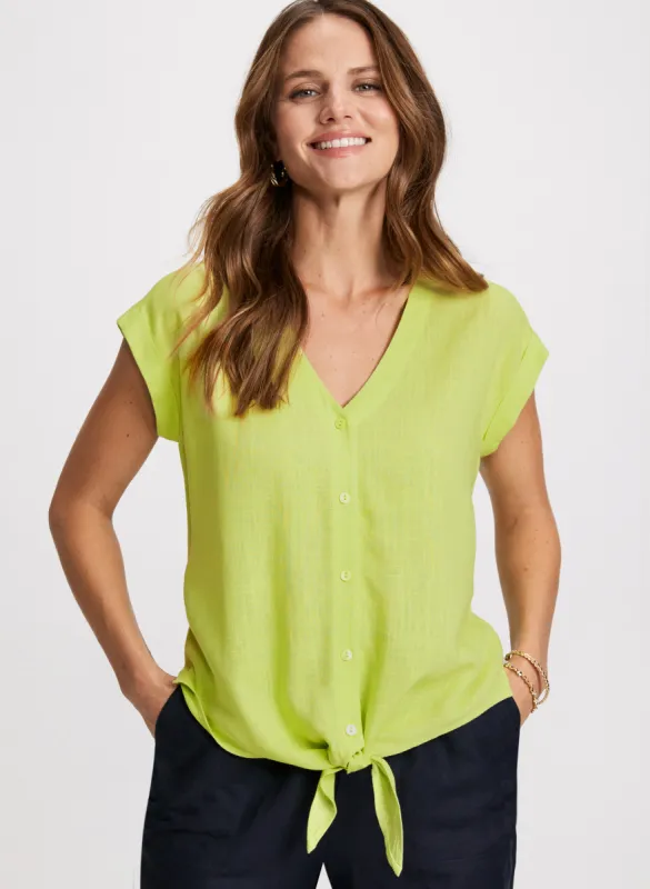 Tie Front Linen-Blend Blouse sold by Laura