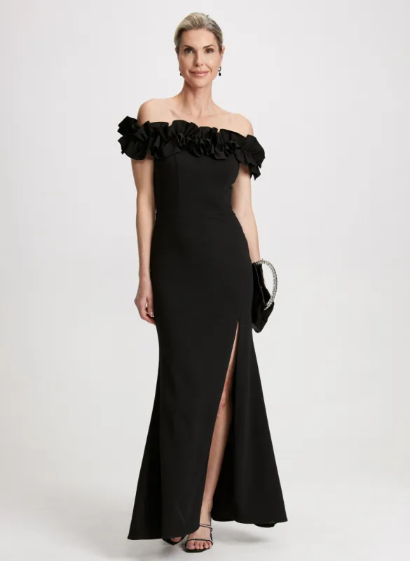 Ruffle Neck Fitted Gown sold by Laura