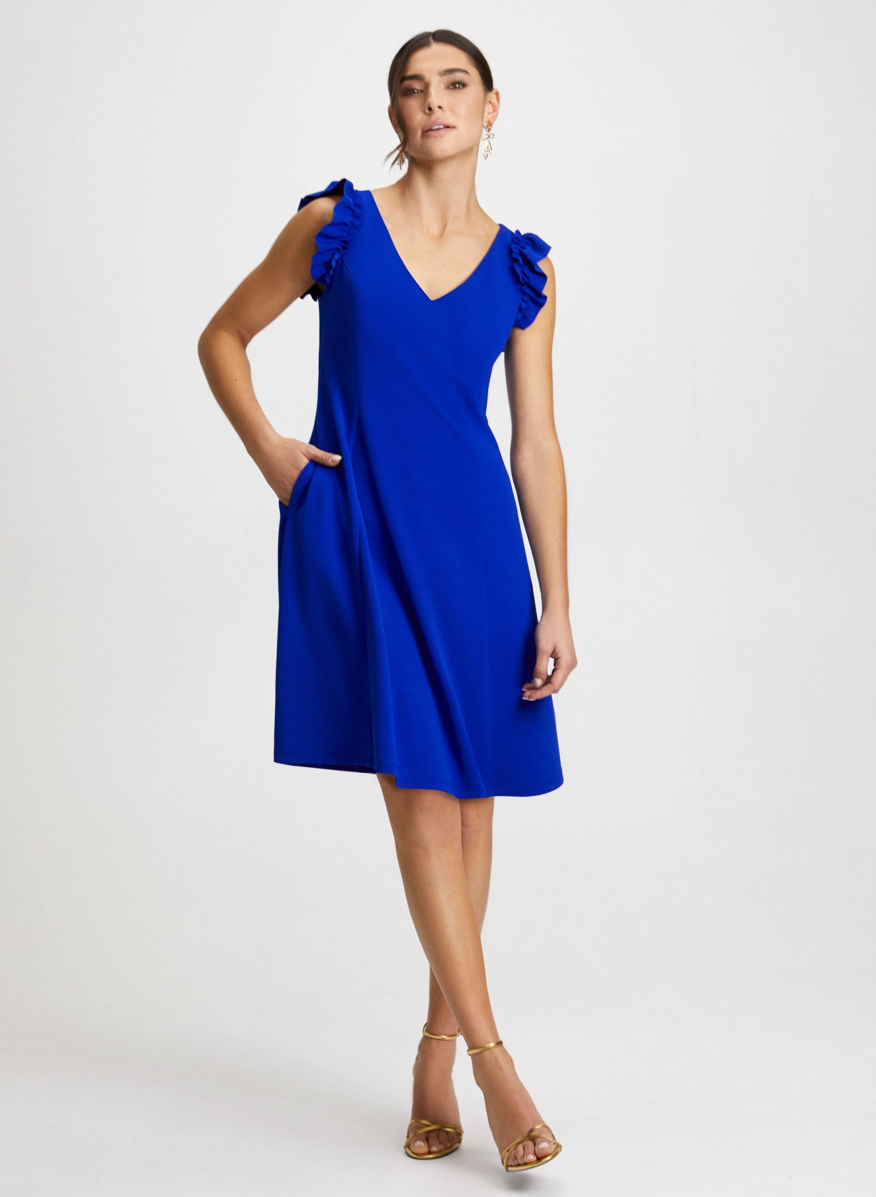 Ruffle Detail Cap Sleeve Dress sold by Laura