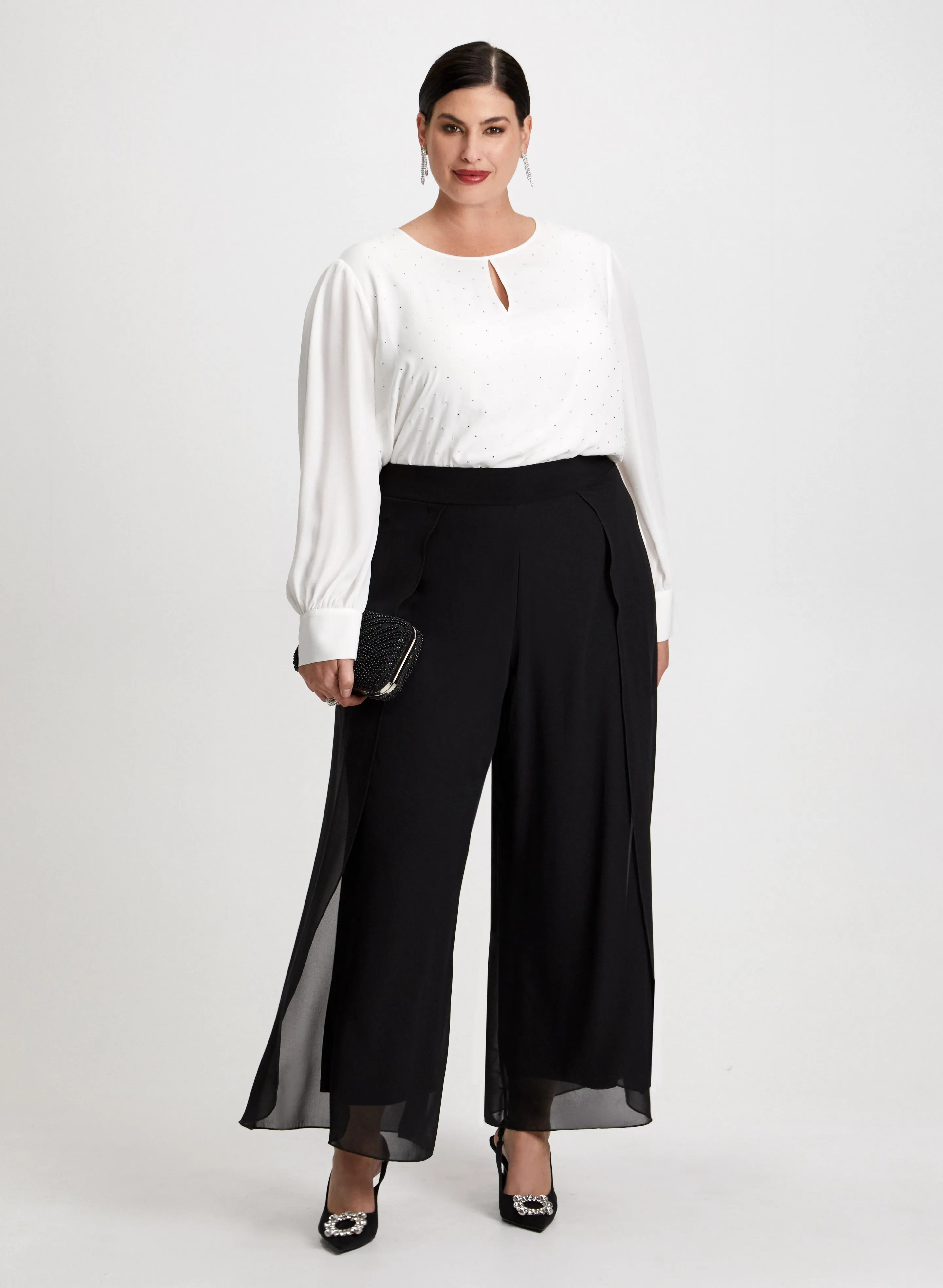 Rhinestone Detail Blouse & Chiffon Pants sold by Laura