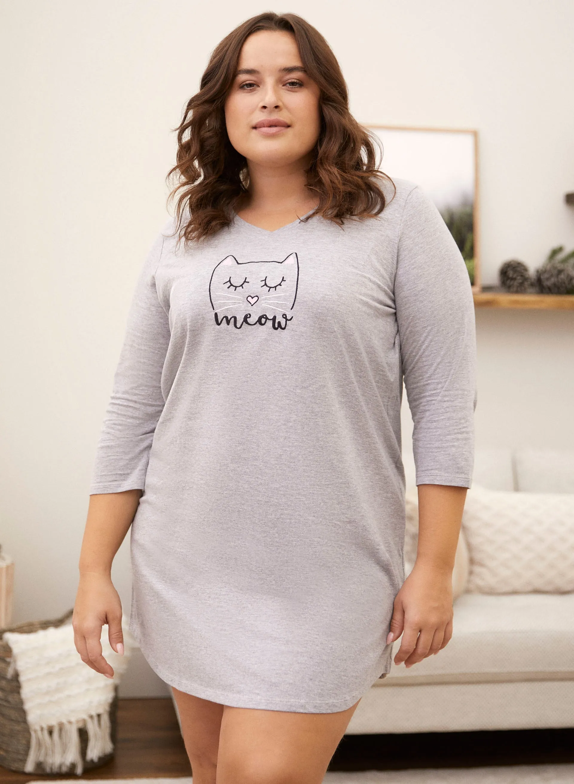 Cat Print Embroidered Nightgown sold by Laura product image thumbnail 3