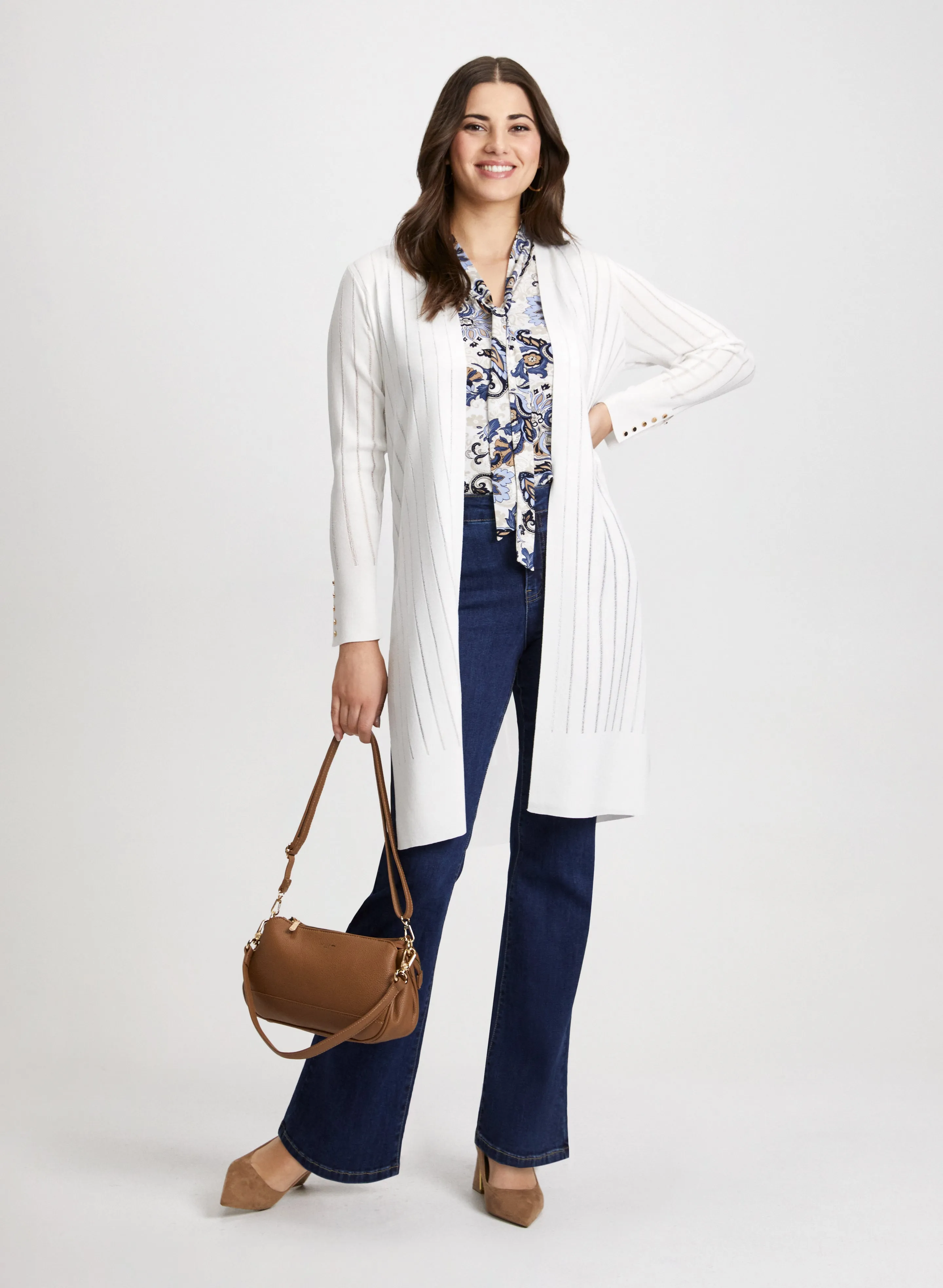 Pointelle Knit Cardigan & Bootcut Jeans sold by Laura