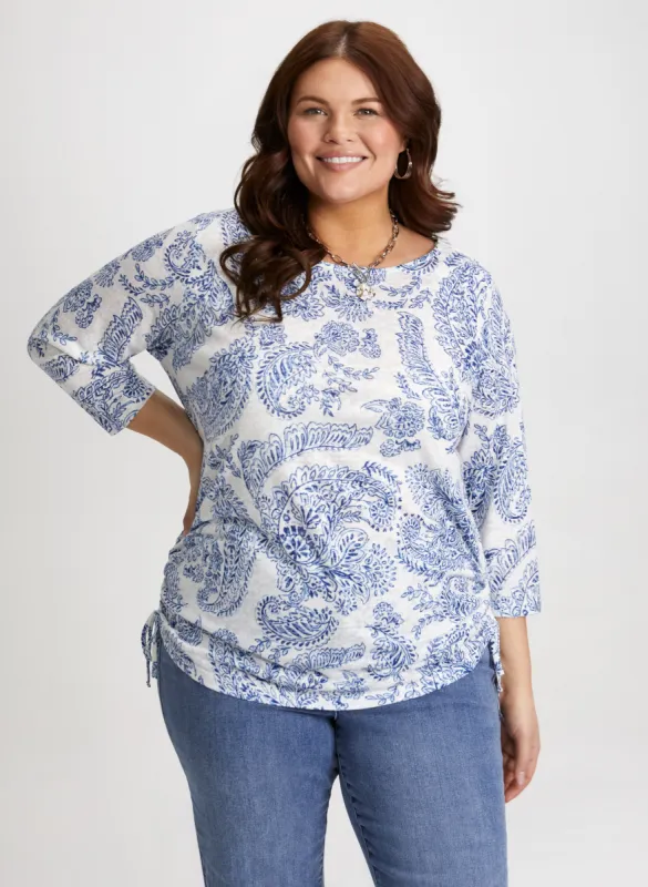 Paisley Print 3/4 Sleeve T-Shirt sold by Laura