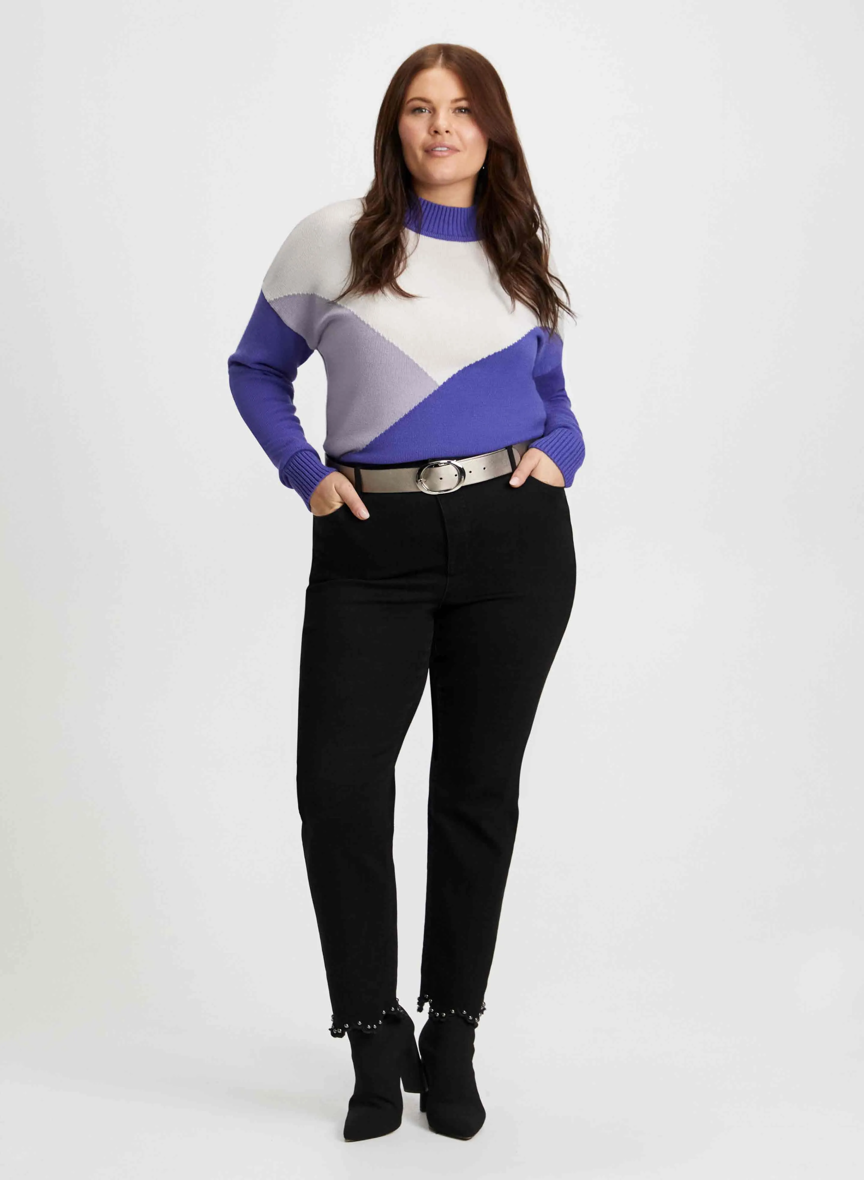 Colour Block Sweater & Pearl Detail Jeans sold by Laura