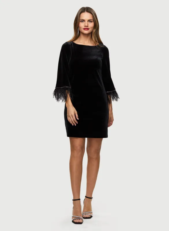 Feather Detail Velvet Shift Dress sold by Laura