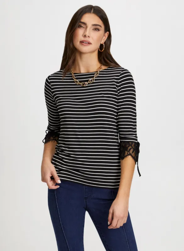 Lace Trim Stripe Motif Top sold by Laura