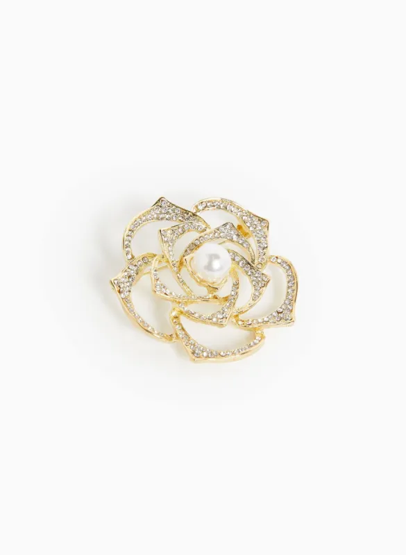 Rose Shape Pearl Detail Brooch sold by Laura