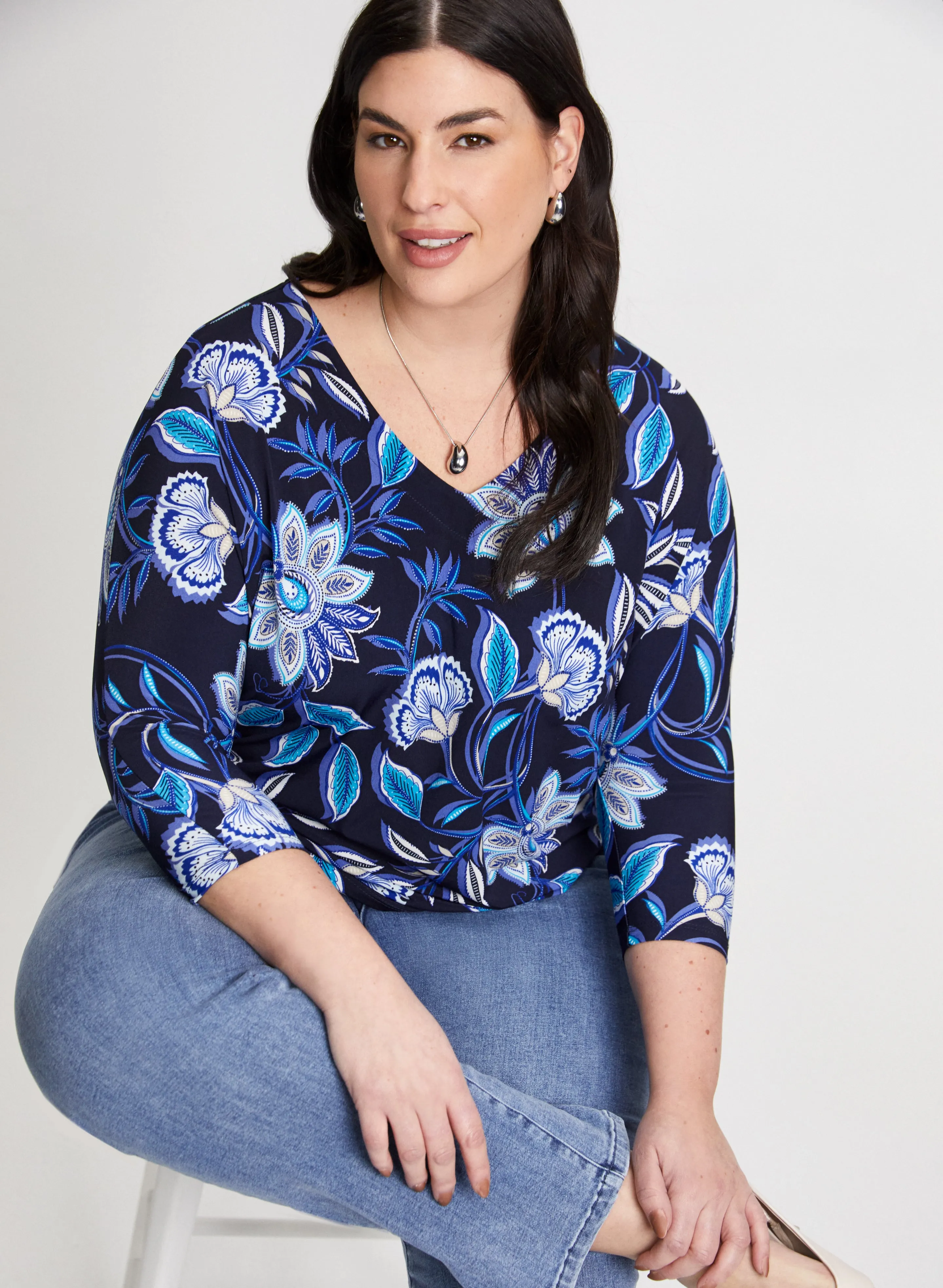 3/4 Sleeve Paisley Print Top sold by Laura