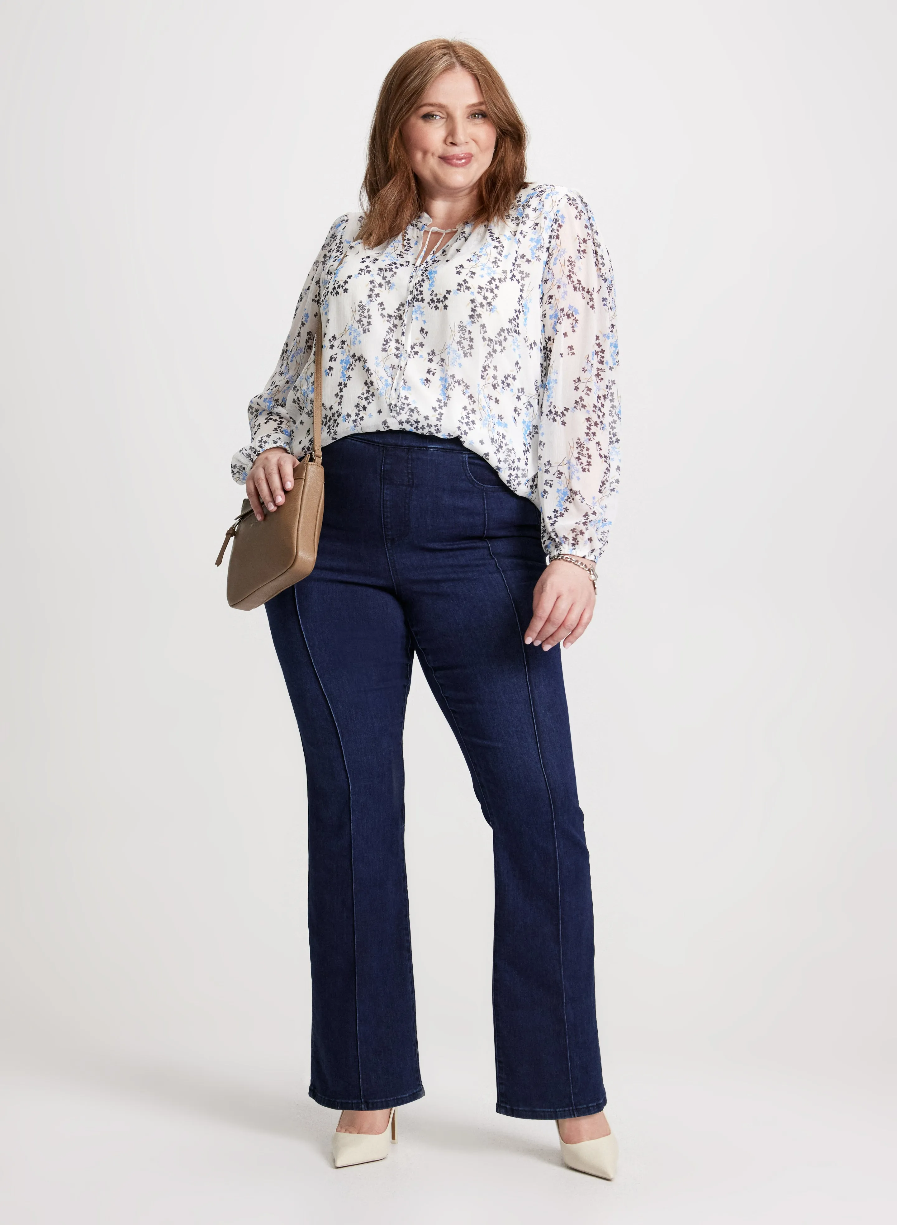 Puff Sleeve Floral Blouse & Pull-On Bootcut Jeans sold by Laura