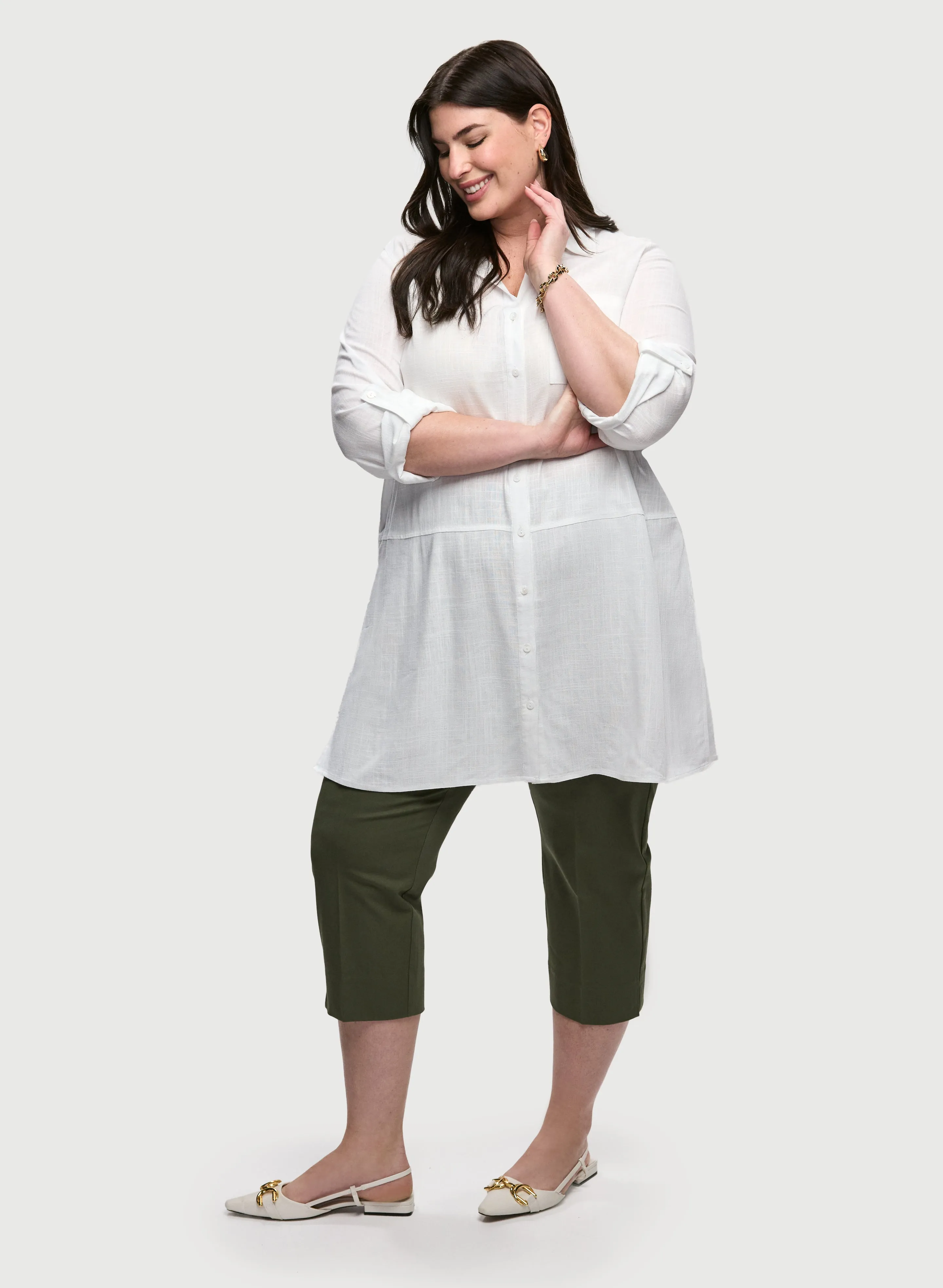 Linen Blend Tunic & Pull-On Slim Leg Capris sold by Laura