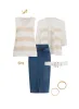 Striped Cardigan & Denim Midi Skirt sold by Laura