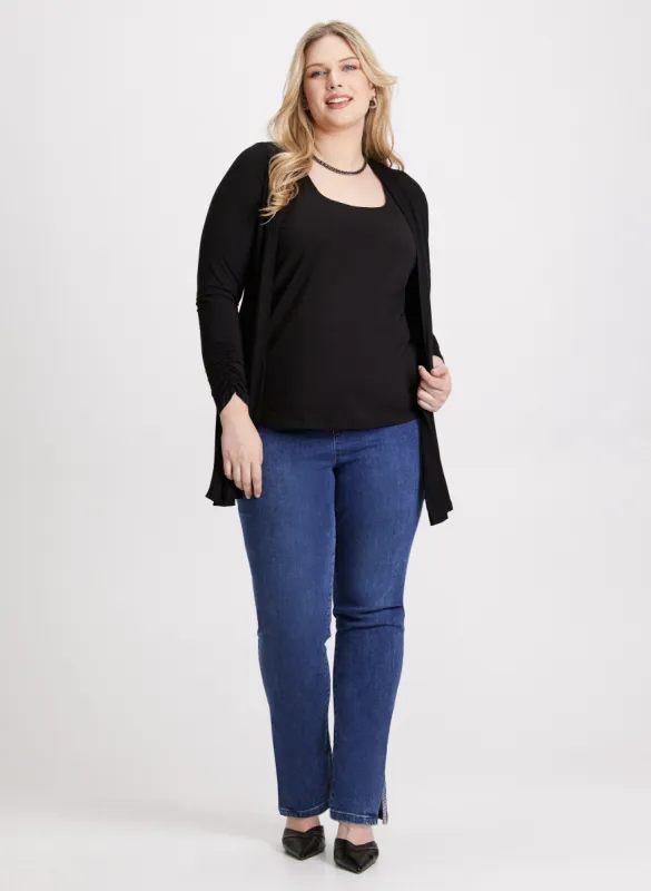 Open Front Layering Top & Slit Hem Pull-On Jeans sold by Laura