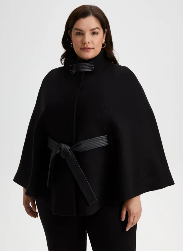 Belted Wool-Blend Cape sold by Laura