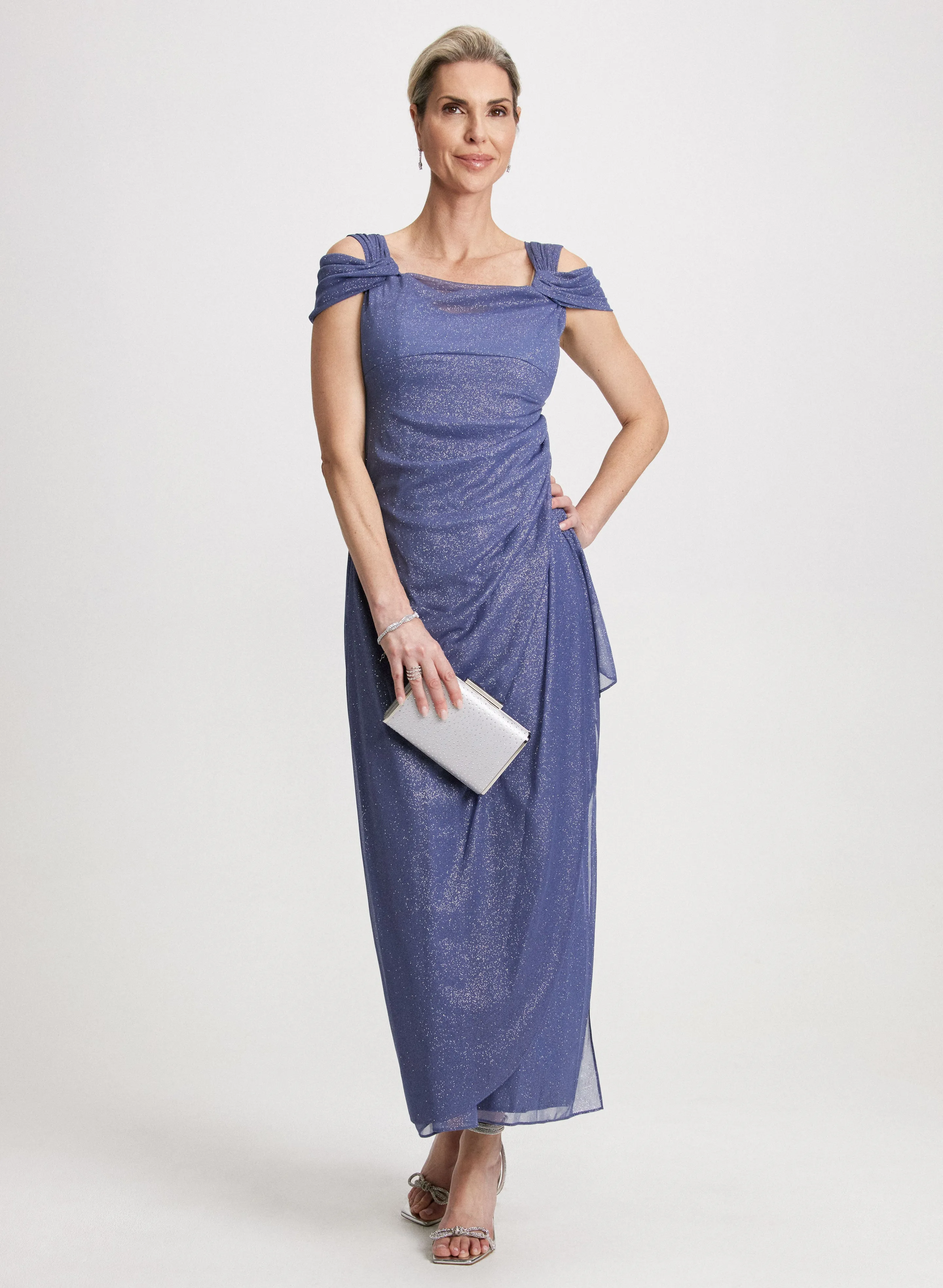 Cold-Shoulder Glitter Dress sold by Laura