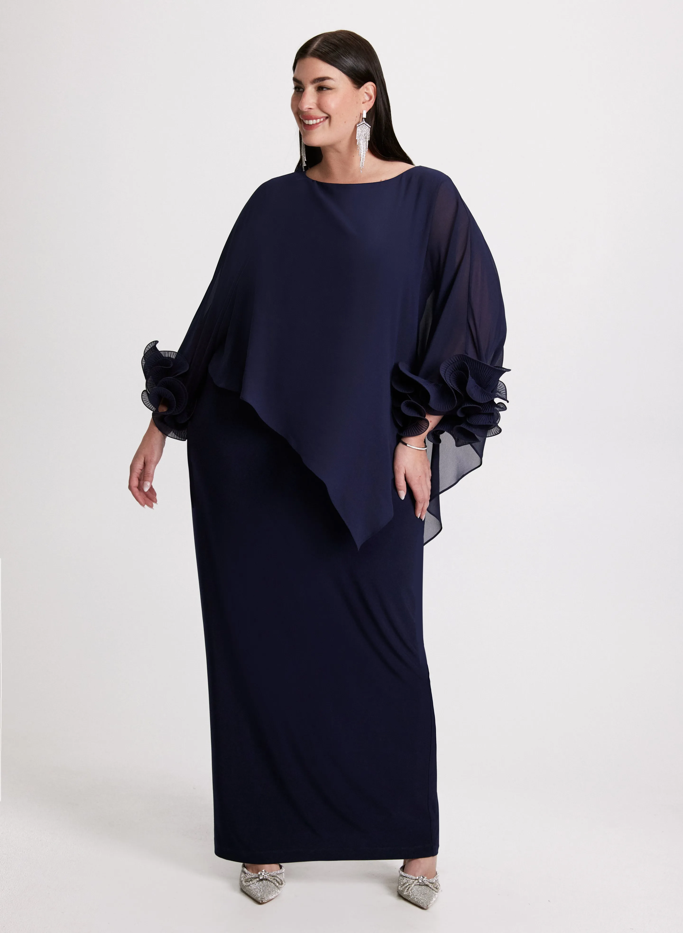 Asymmetric Poncho-Effect Maxi Dress sold by Laura