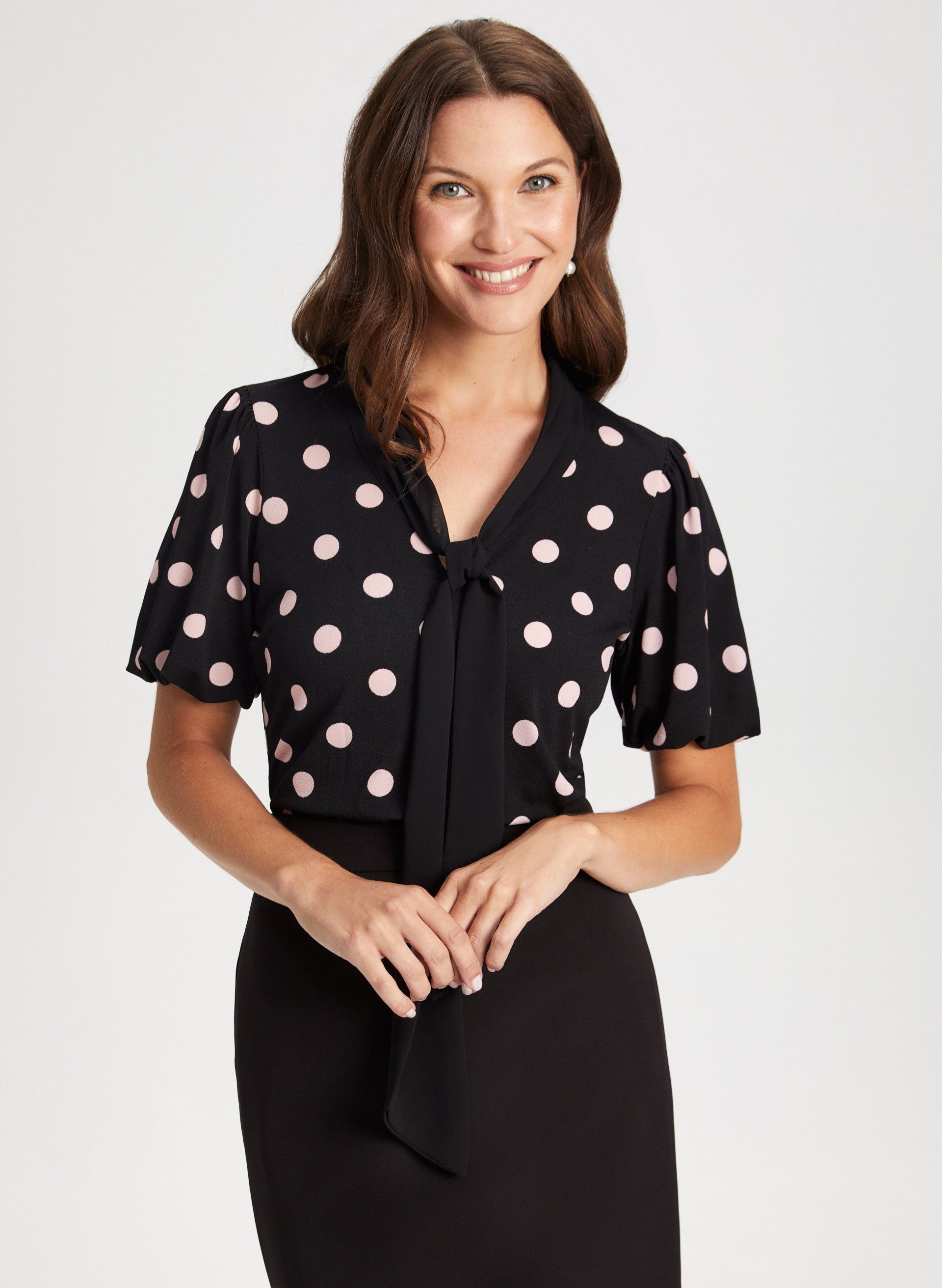 Tie Neck Dot Print Top sold by Laura