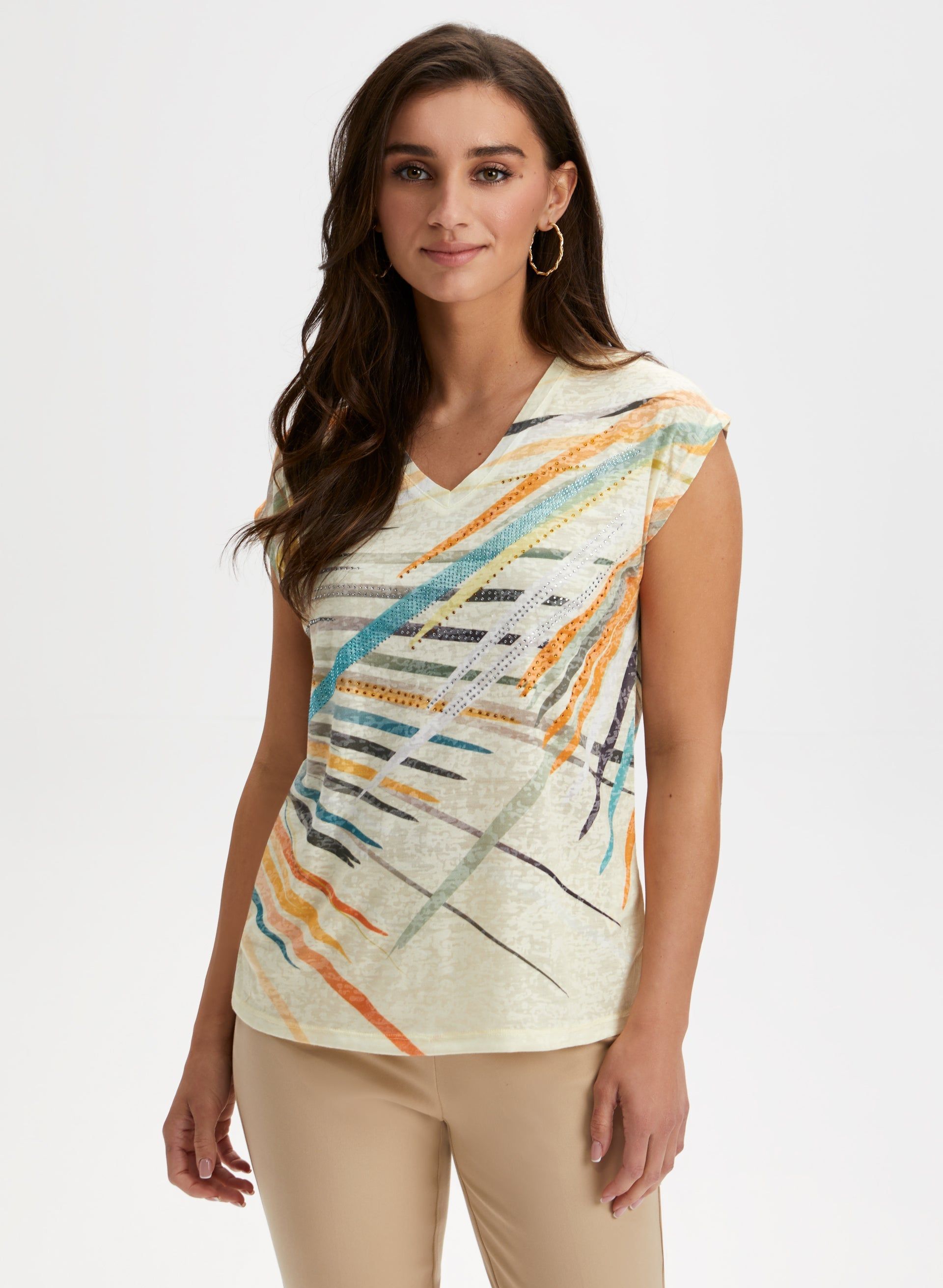 Embellished Geometric Print Burnout Tee sold by Laura product image thumbnail 4