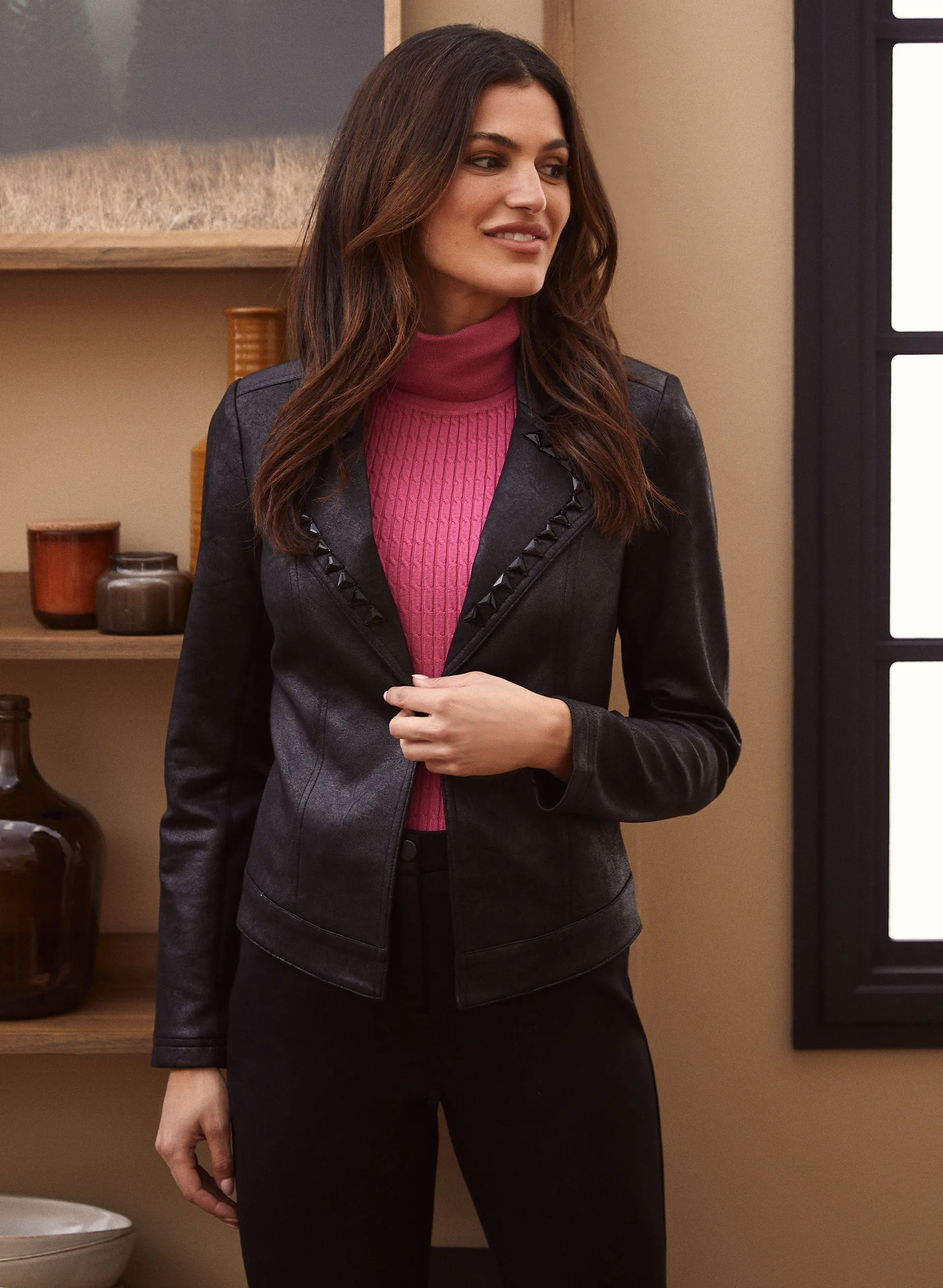 Stud Detail Notch Collar Jacket sold by Laura