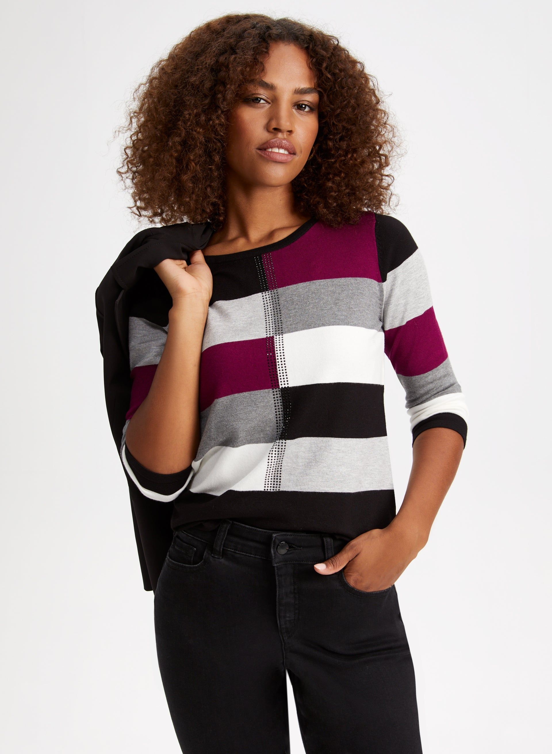 Rhinestone Trim Colour Block Sweater sold by Laura product image thumbnail 5