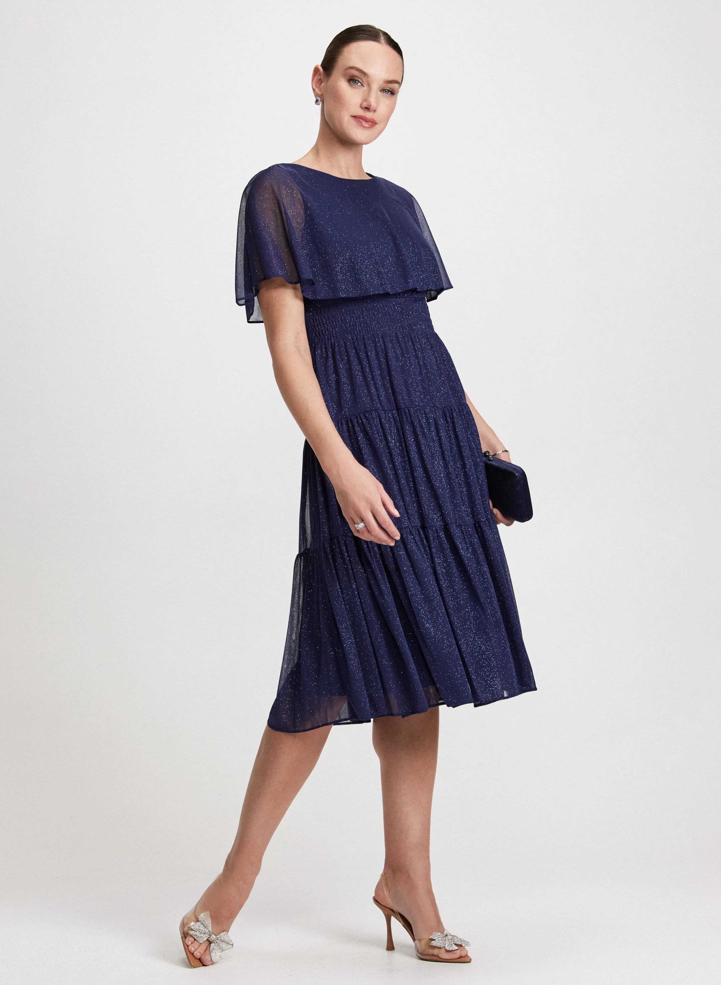 Glitter Chiffon Capelet Dress sold by Laura