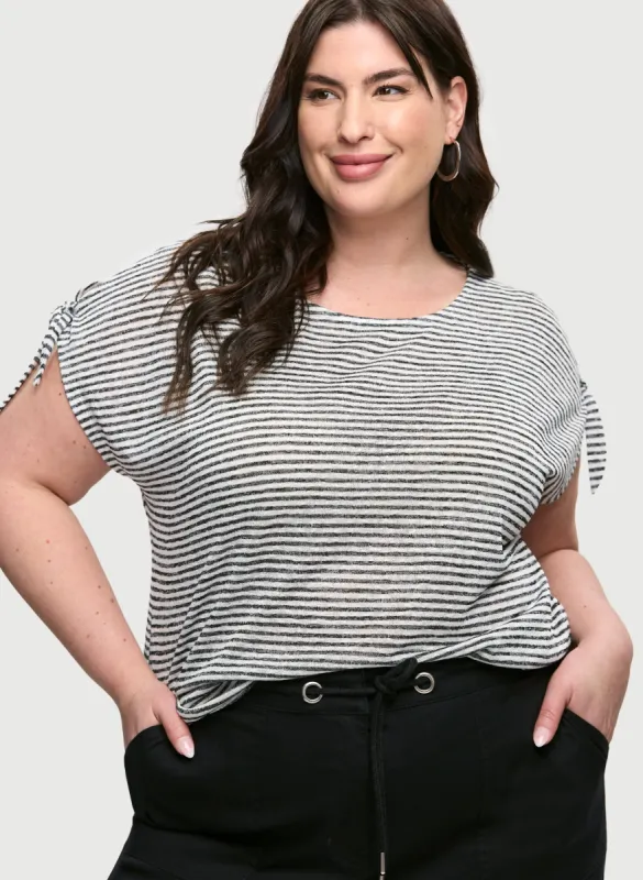 Knotted Sleeve Striped T-Shirt sold by Laura