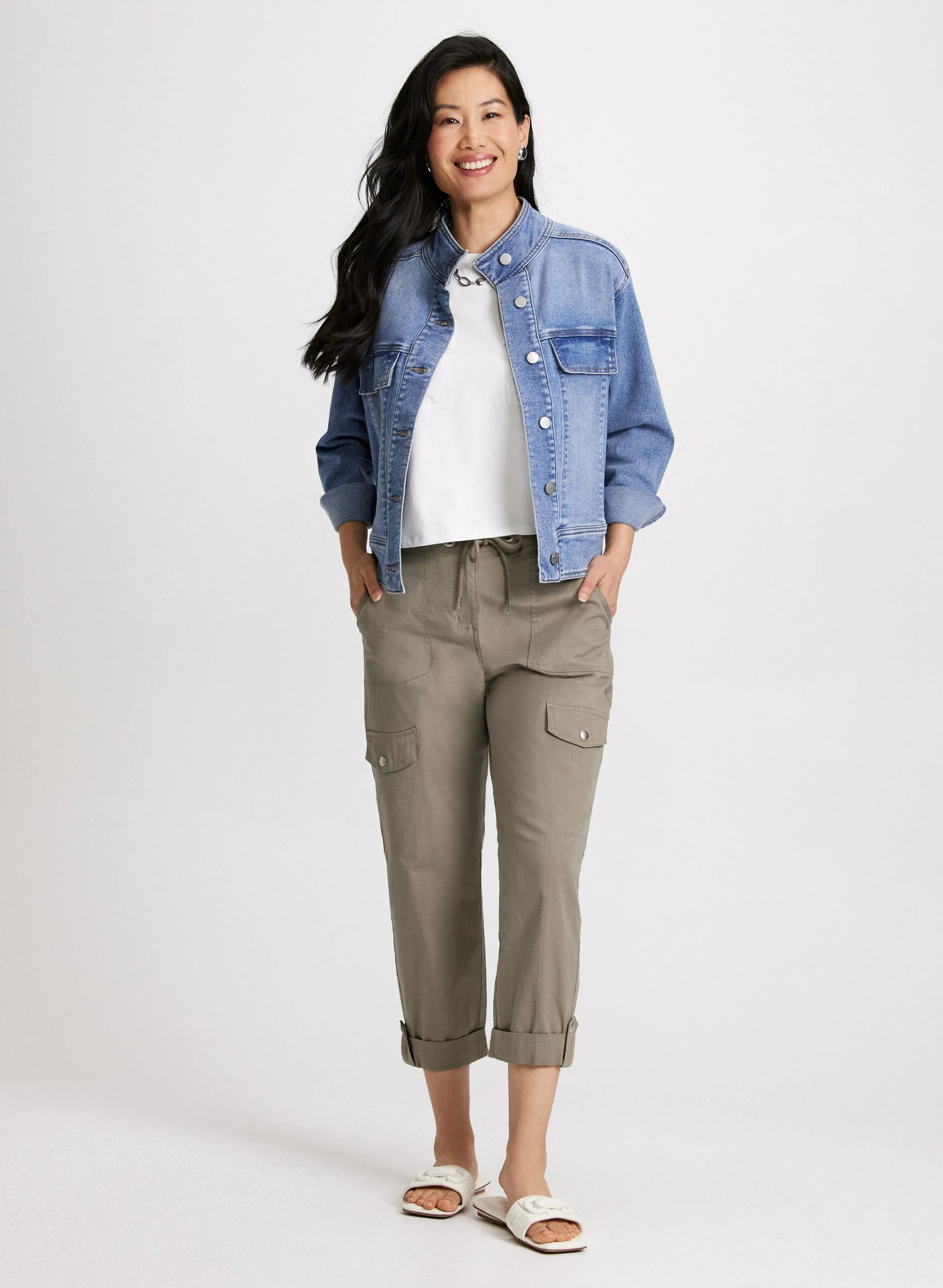 Cargo Pocket Denim Jacket & Drawstring Waist Capris sold by Laura