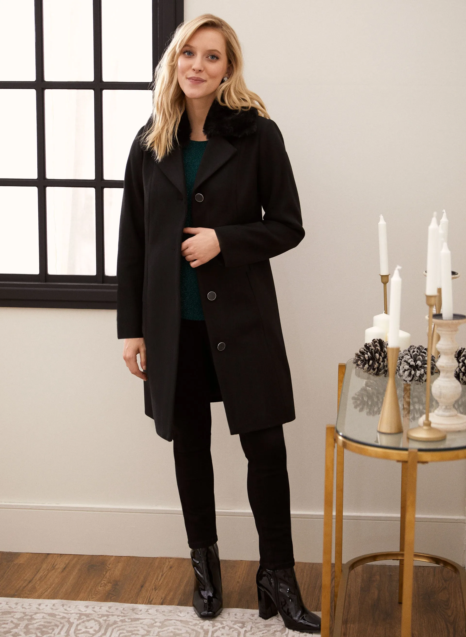 Button Front Stretch Wool Blend Coat sold by Laura product image thumbnail 3