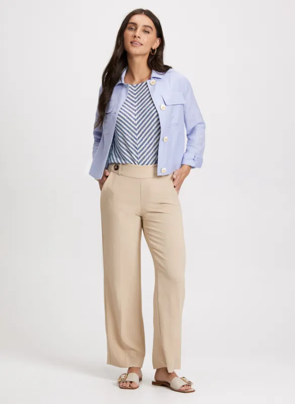 Short Linen-Blend Shacket & Wide-Leg Crepe Pants sold by Laura