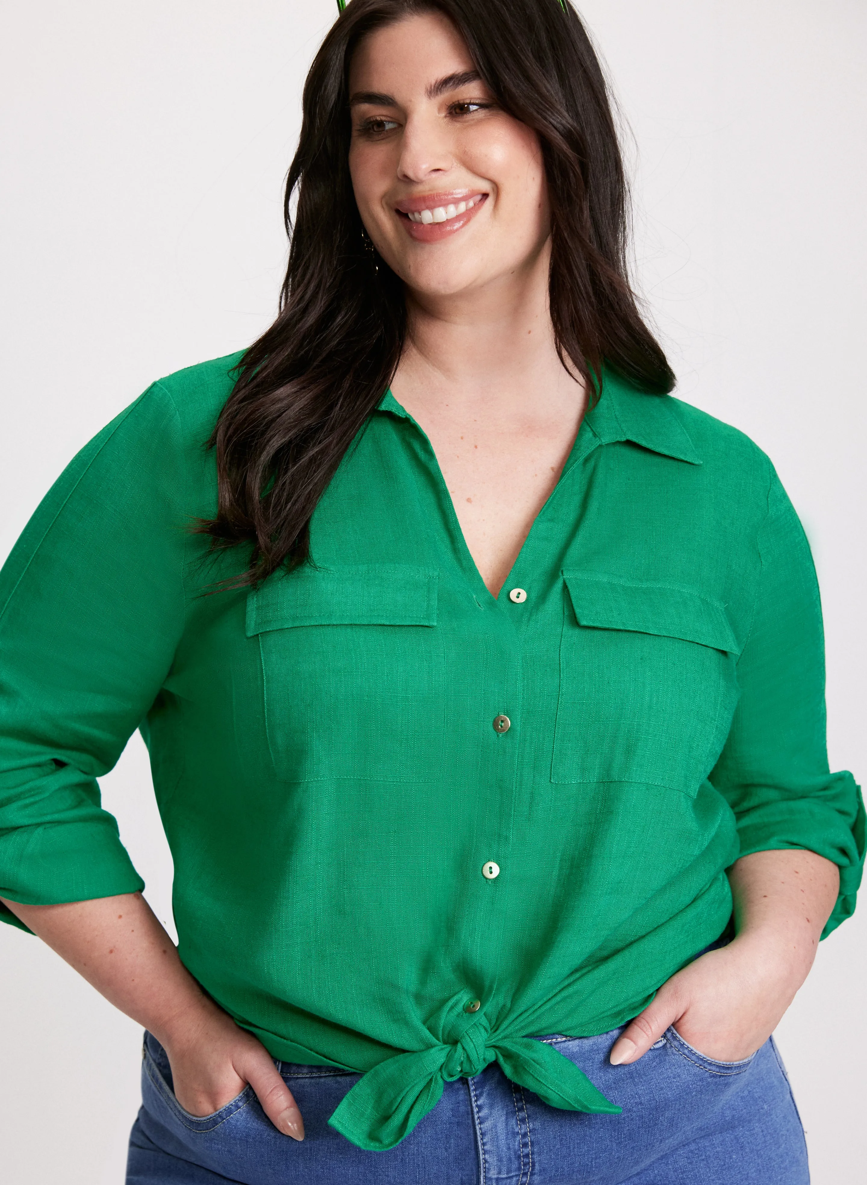 Rolled Sleeves Linen Blend Blouse sold by Laura