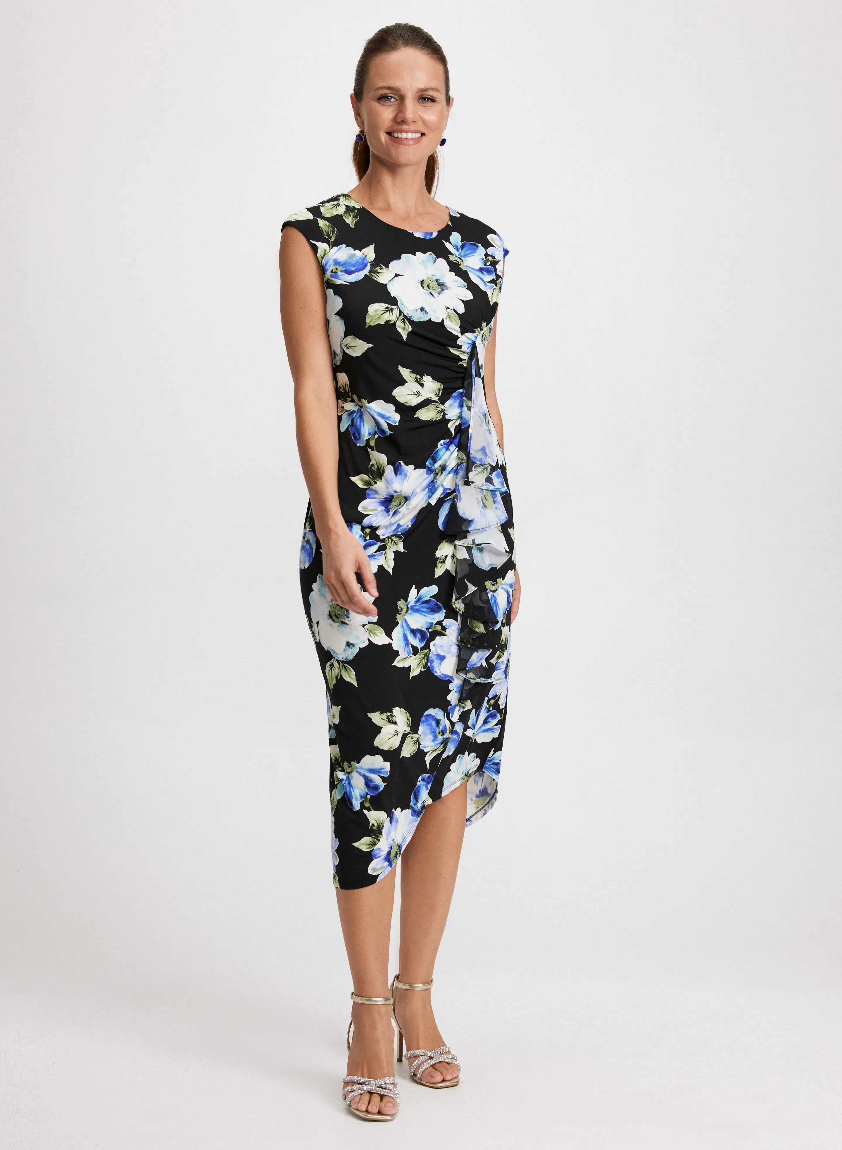 Flounced Asymmetric Floral Dress sold by Laura