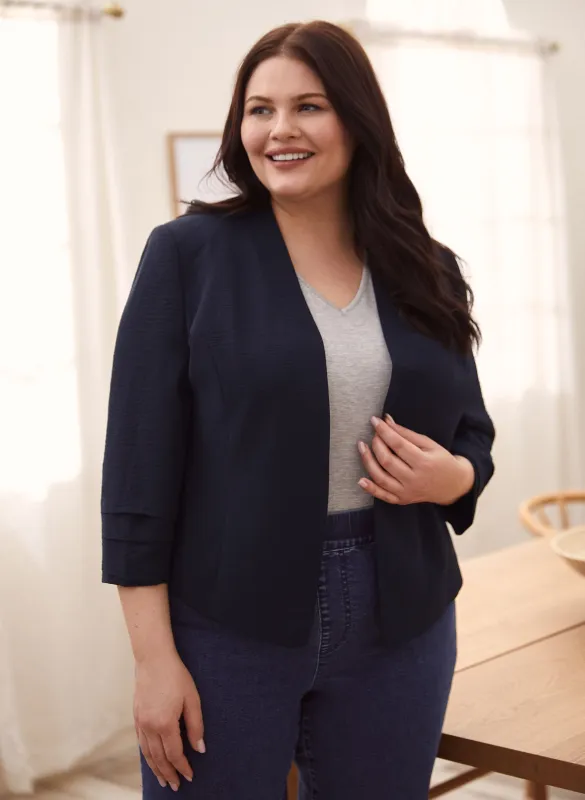 Pleated Sleeve Open Front Jacket sold by Laura