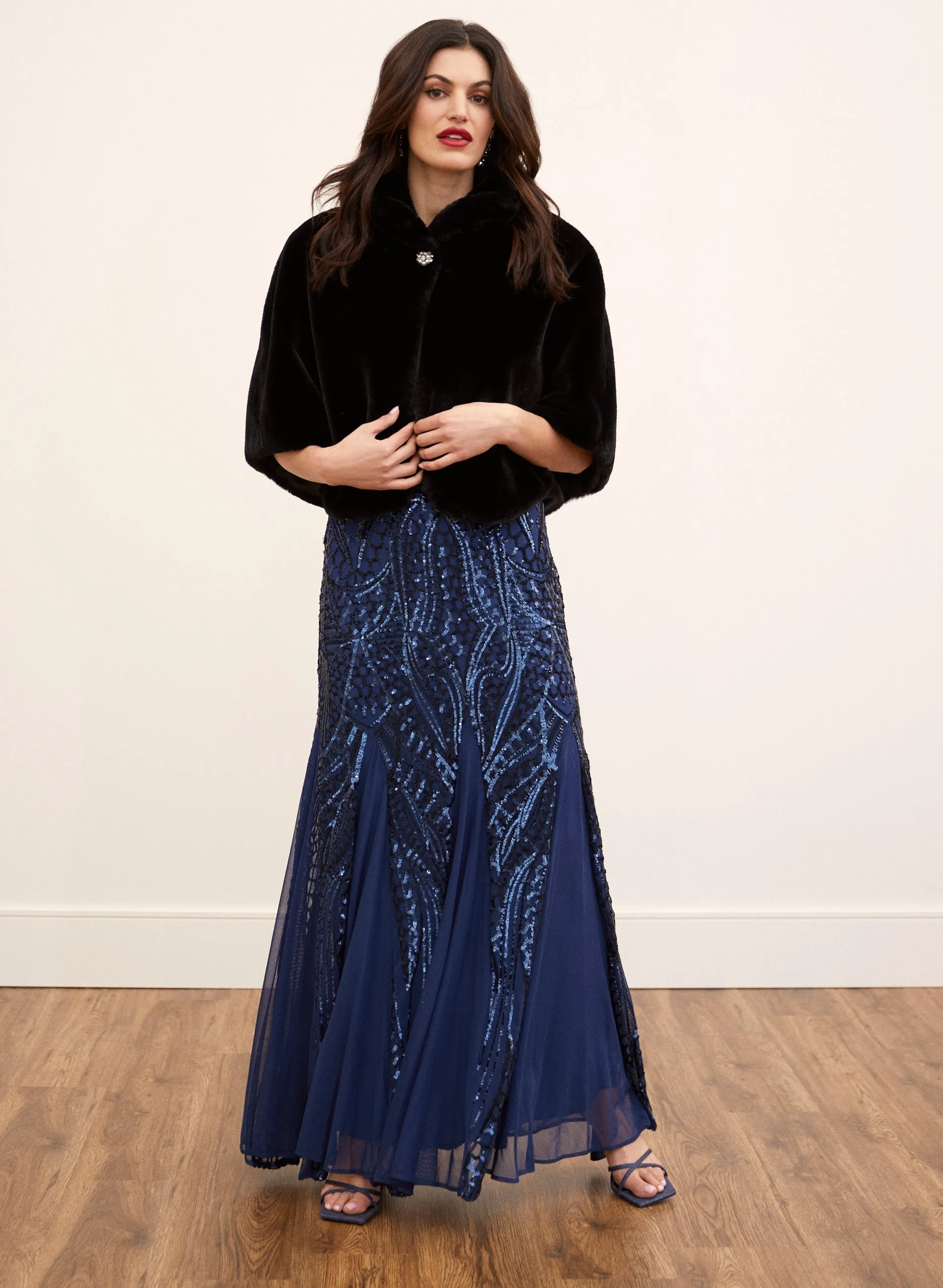 Brooch Detail Faux Fur Cape sold by Laura product image thumbnail 3