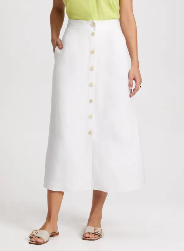 Linen-Blend Button Down Skirt sold by Laura