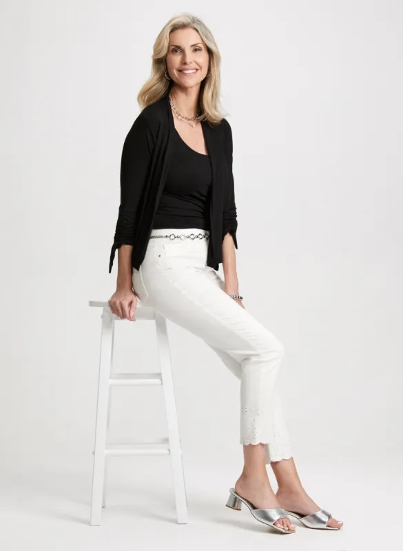 Cascade-Front Cover Up & Embroidered Pull-On Jeans sold by Laura