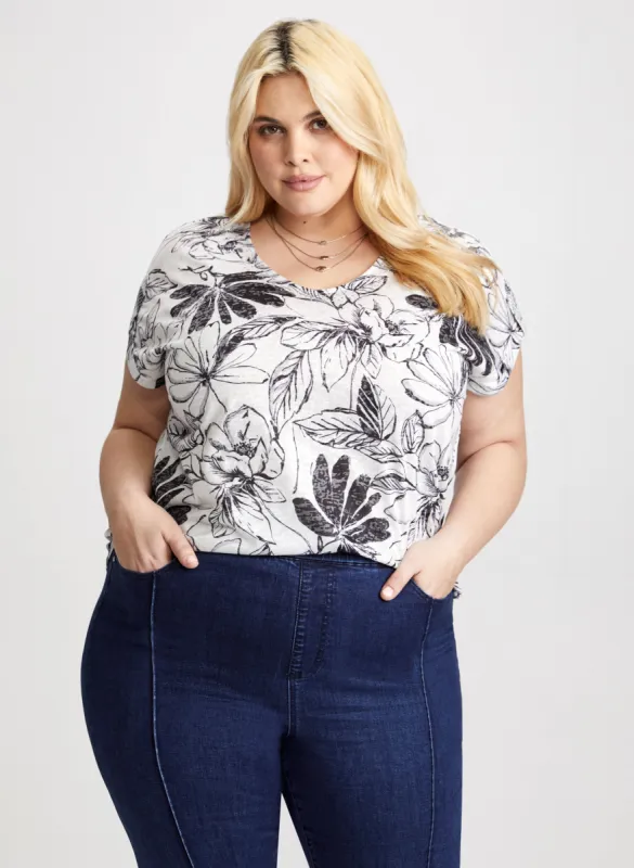 Floral Print Burnout T-Shirt sold by Laura